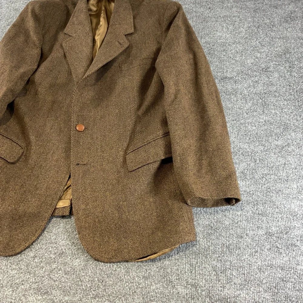 Orvis Mens 42R Brown Herringbone Pure New Wool Sport Coat Blazer Made in England